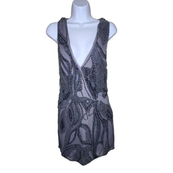 Guess by Marciano Sleeveless Beaded Sexy Cocktail Dress Womens Size XS Silver Gr - Picture 1 of 10